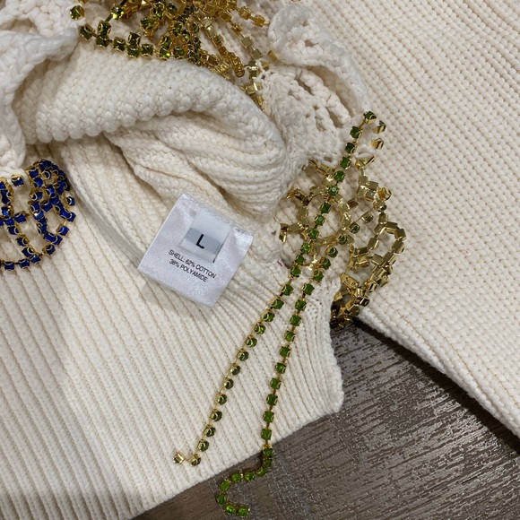 AREA NYC cropped crystal embellished ribbed cotton blend sweater - Picture 4 of 8